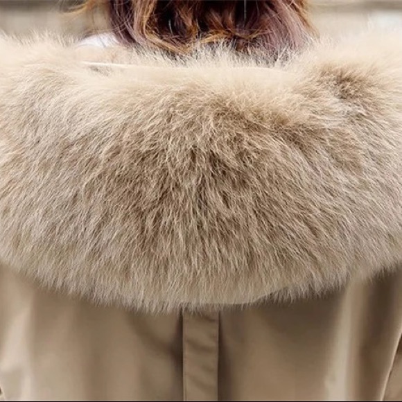 #9 Tan Faux Fur Parka Wind Breaker Hood Fleece Zip Rain coat water resistant - Picture 6 of 8